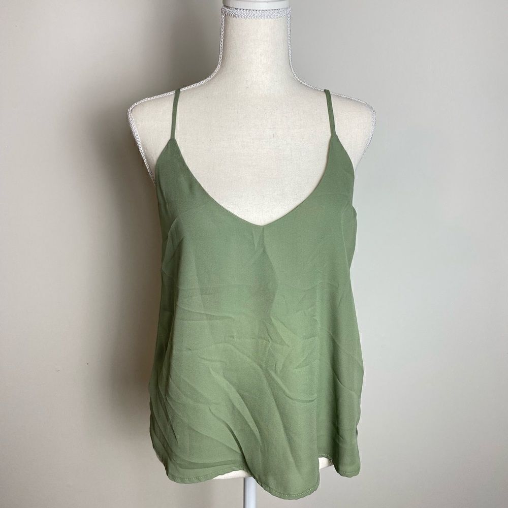 ASOS Lily White Camisole Sage Green strappy basic top cropped Sz small